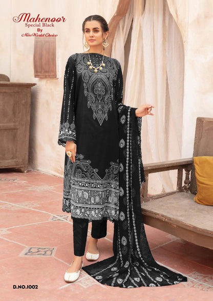 Mahenoor Special Black Miss World Choice Lawn Cotton Karachi Salwar Suits Wholesaler