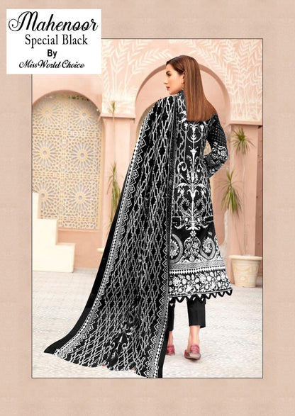 Mahenoor Special Black Miss World Choice Lawn Cotton Karachi Salwar Suits Wholesaler