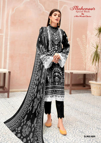 Mahenoor Special Black Miss World Choice Lawn Cotton Karachi Salwar Suits Wholesaler
