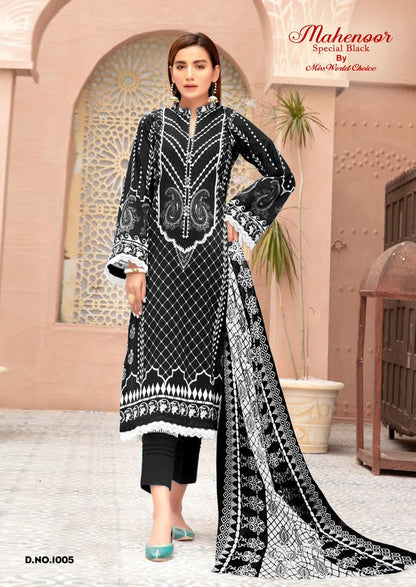 Mahenoor Special Black Miss World Choice Lawn Cotton Karachi Salwar Suits Wholesaler