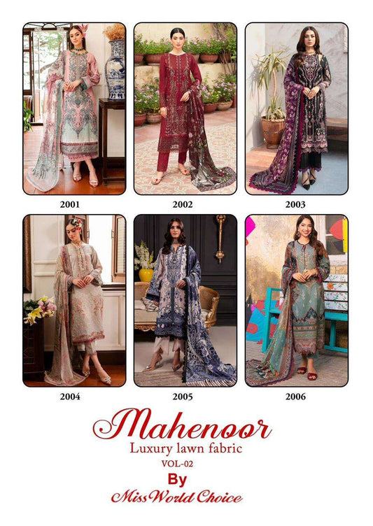 Mahenoor Vol 2 Miss World Choice Lawn Cotton Karachi Salwar Suits Exporter Ahmedabad