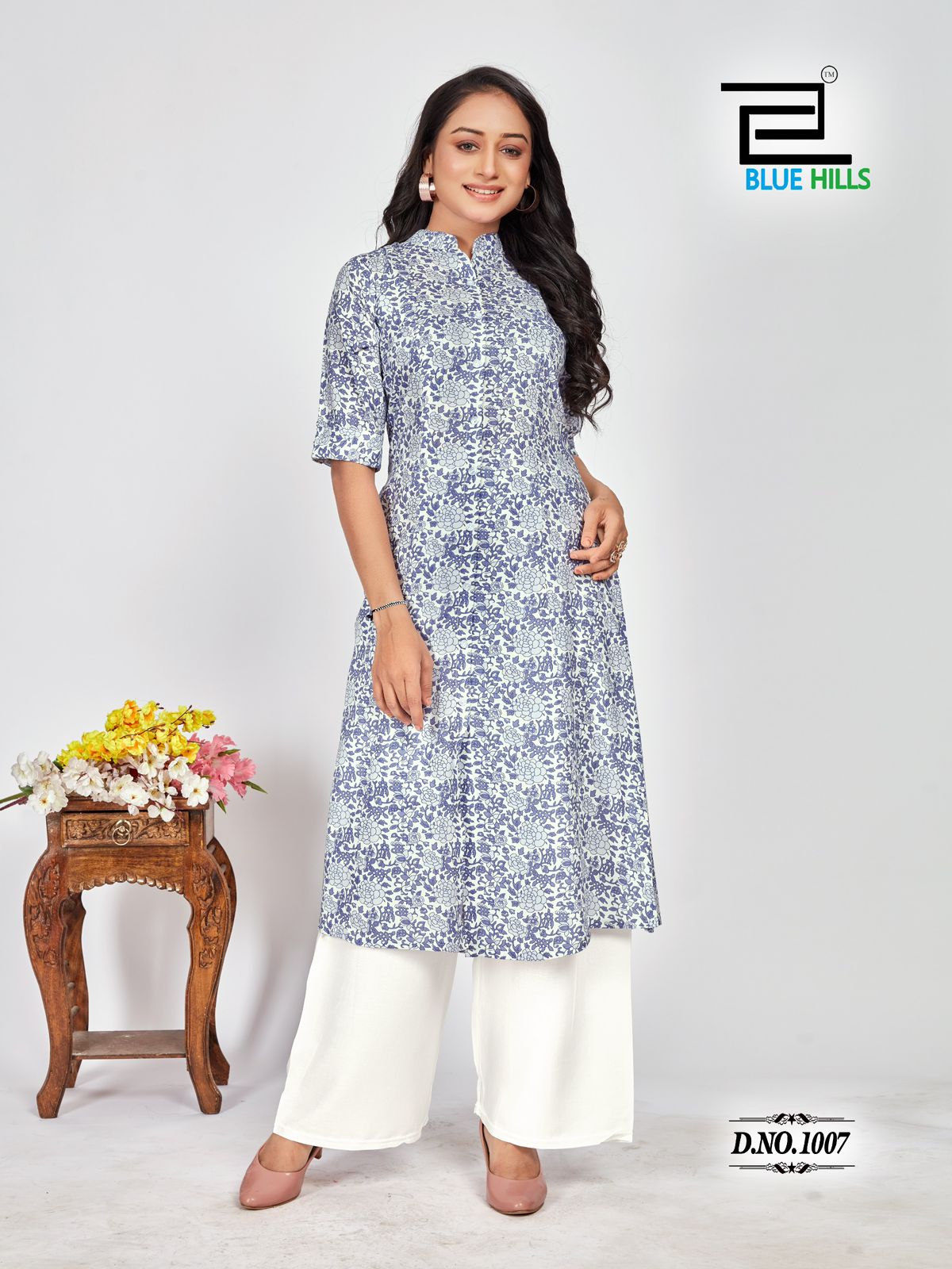 Maher Blue Hills Rayon 14Kg A-Line Kurti Wholesale Rate