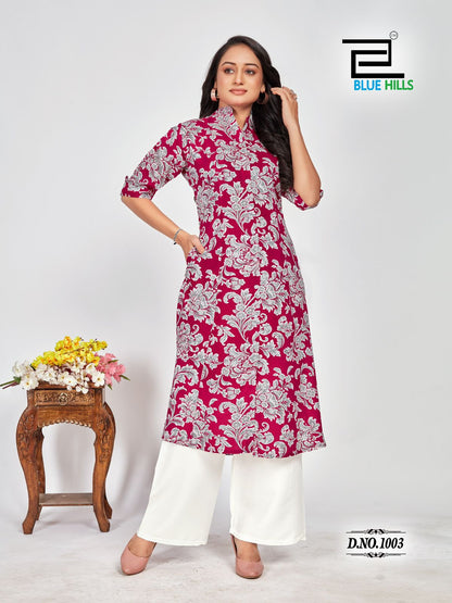 Maher Blue Hills Rayon 14Kg A-Line Kurti Wholesale Rate