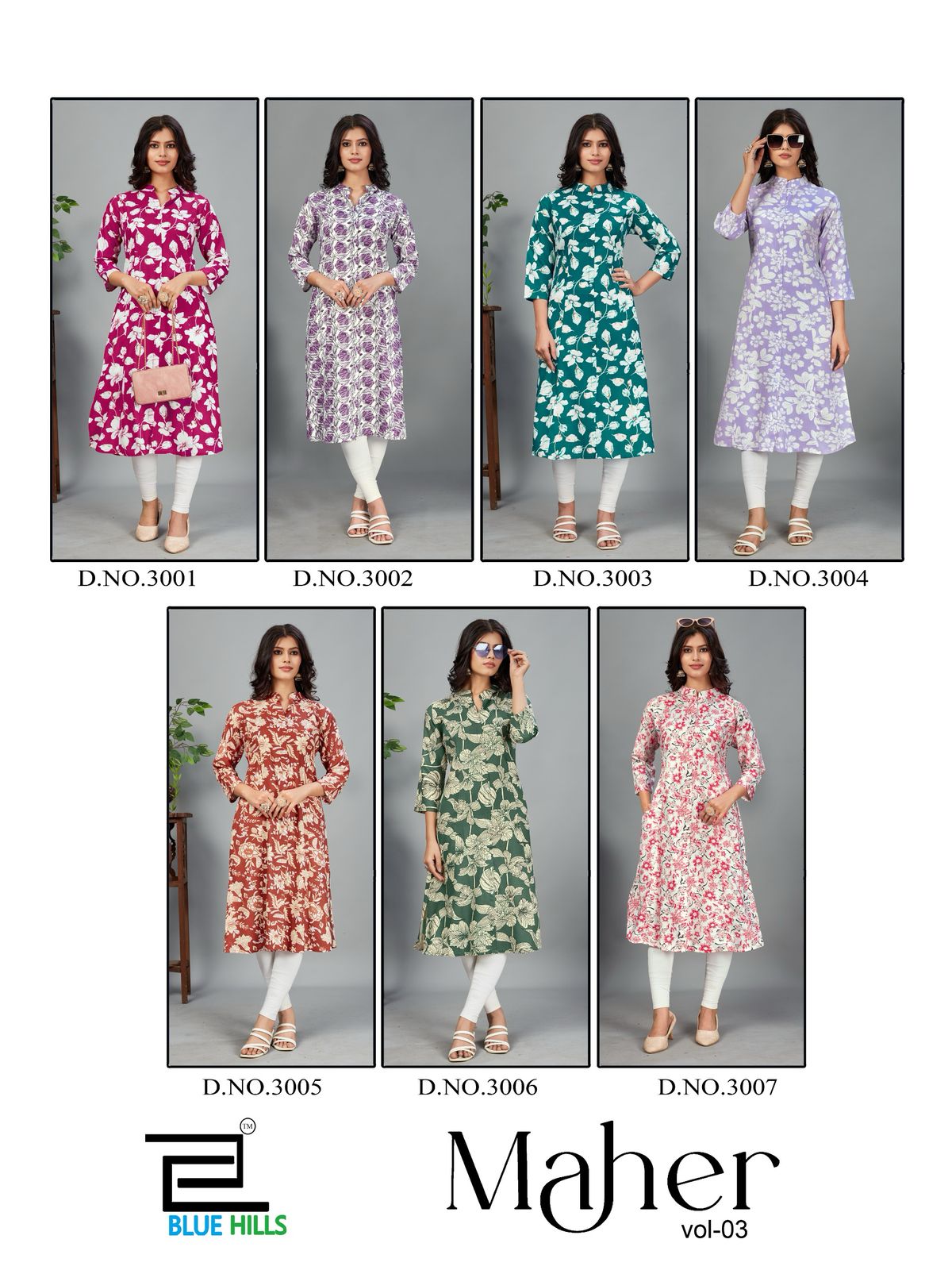 Maher Vol 3 Blue Hills Rayon 14Kg Kurti With Pocket Wholesale