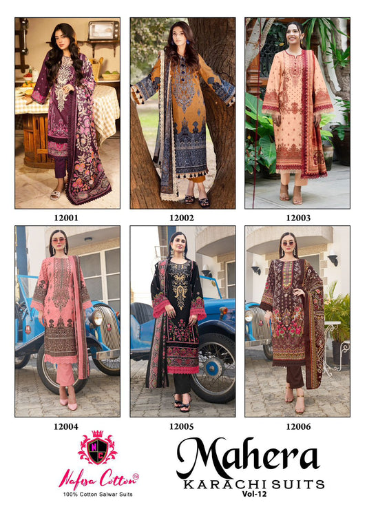 Mahera Vol 12 Nafisa Cotton Cotton Karachi Salwar Suits Wholesaler Ahmedabad