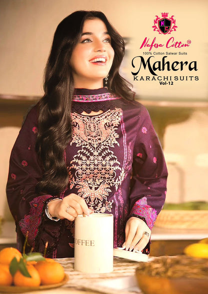 Mahera Vol 12 Nafisa Cotton Cotton Karachi Salwar Suits Wholesaler Ahmedabad
