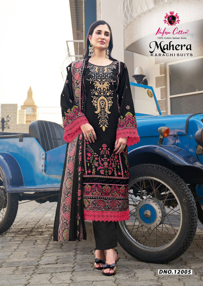 Mahera Vol 12 Nafisa Cotton Cotton Karachi Salwar Suits Wholesaler Ahmedabad