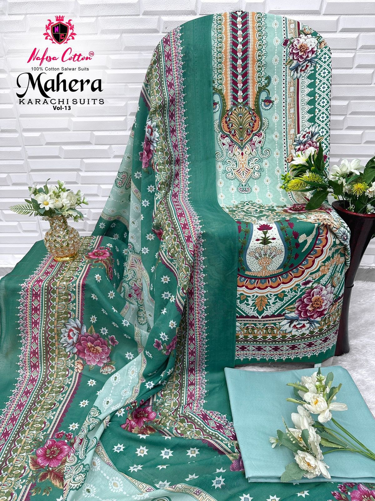 Mahera Vol 13 Nafisa Cotton Mix Cotton Karachi Salwar Suits Wholesaler Gujarat