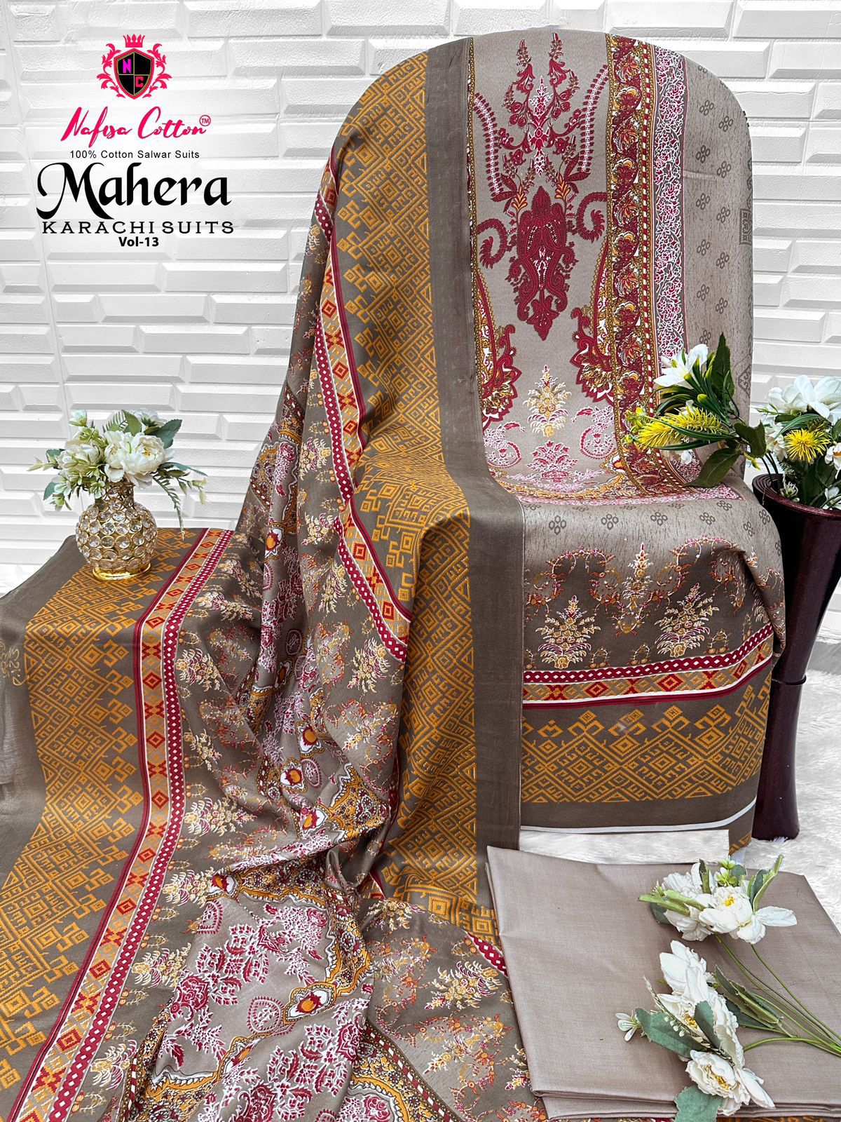 Mahera Vol 13 Nafisa Cotton Mix Cotton Karachi Salwar Suits Wholesaler Gujarat