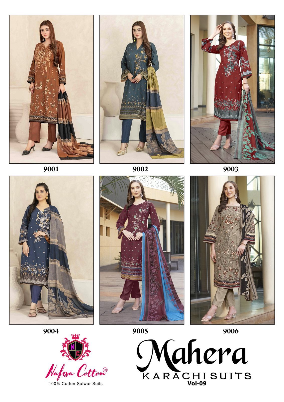 Mahera Vol 9 Nafisa Cotton Karachi Salwar Suits Exporter Ahmedabad