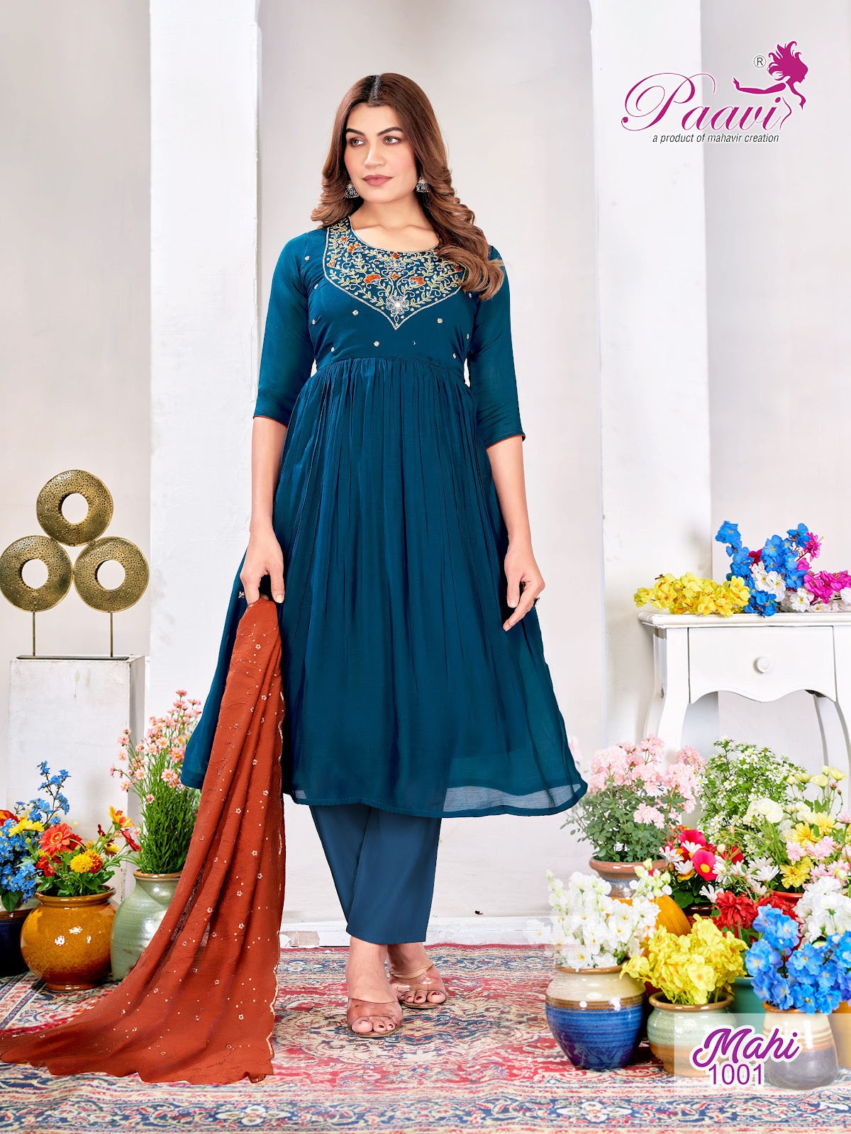 Mahi Paavi Mal Chanderi Readymade Anarkali Suits Manufacturer Gujarat