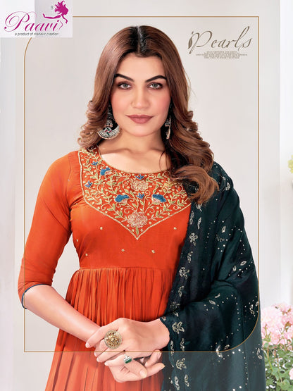 Mahi Paavi Mal Chanderi Readymade Anarkali Suits Manufacturer Gujarat