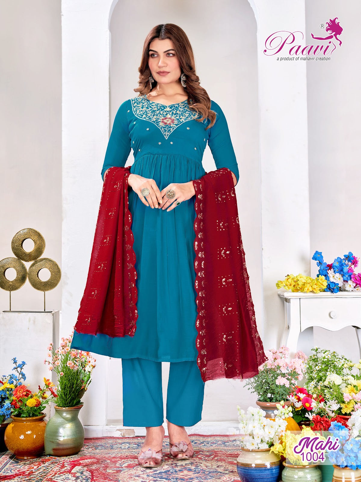 Mahi Paavi Mal Chanderi Readymade Anarkali Suits Manufacturer Gujarat