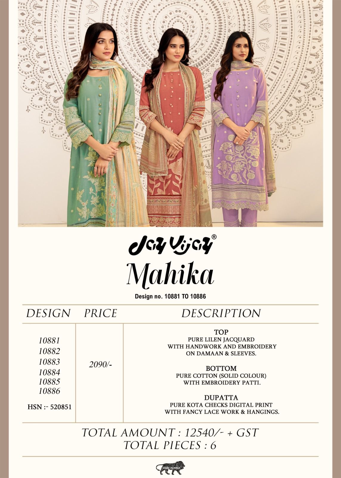 Mahika Jay Vijay Lilen Pant Style Suits Manufacturer