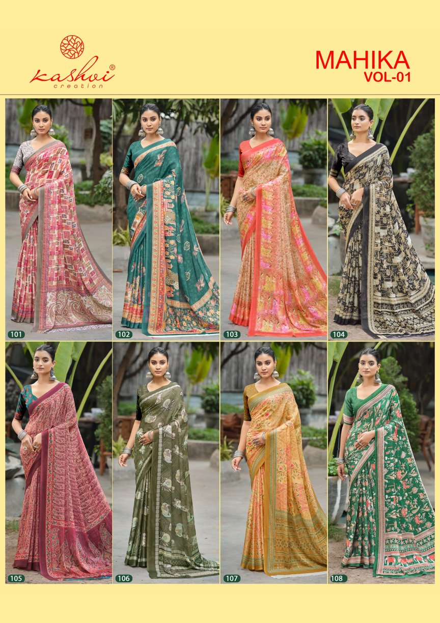 Mahika Vol 1 Kashvi Creation Chiffon Sarees Manufacturer India