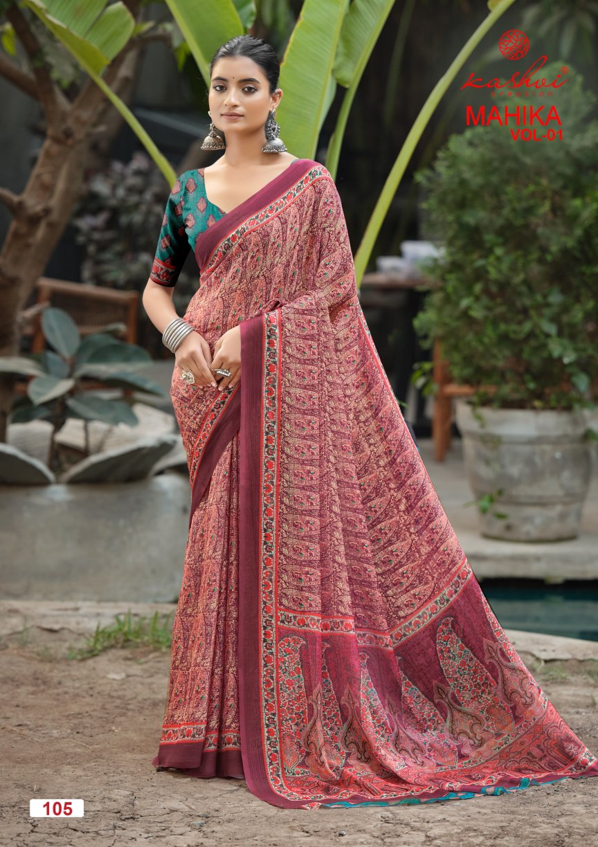 Mahika Vol 1 Kashvi Creation Chiffon Sarees Manufacturer India