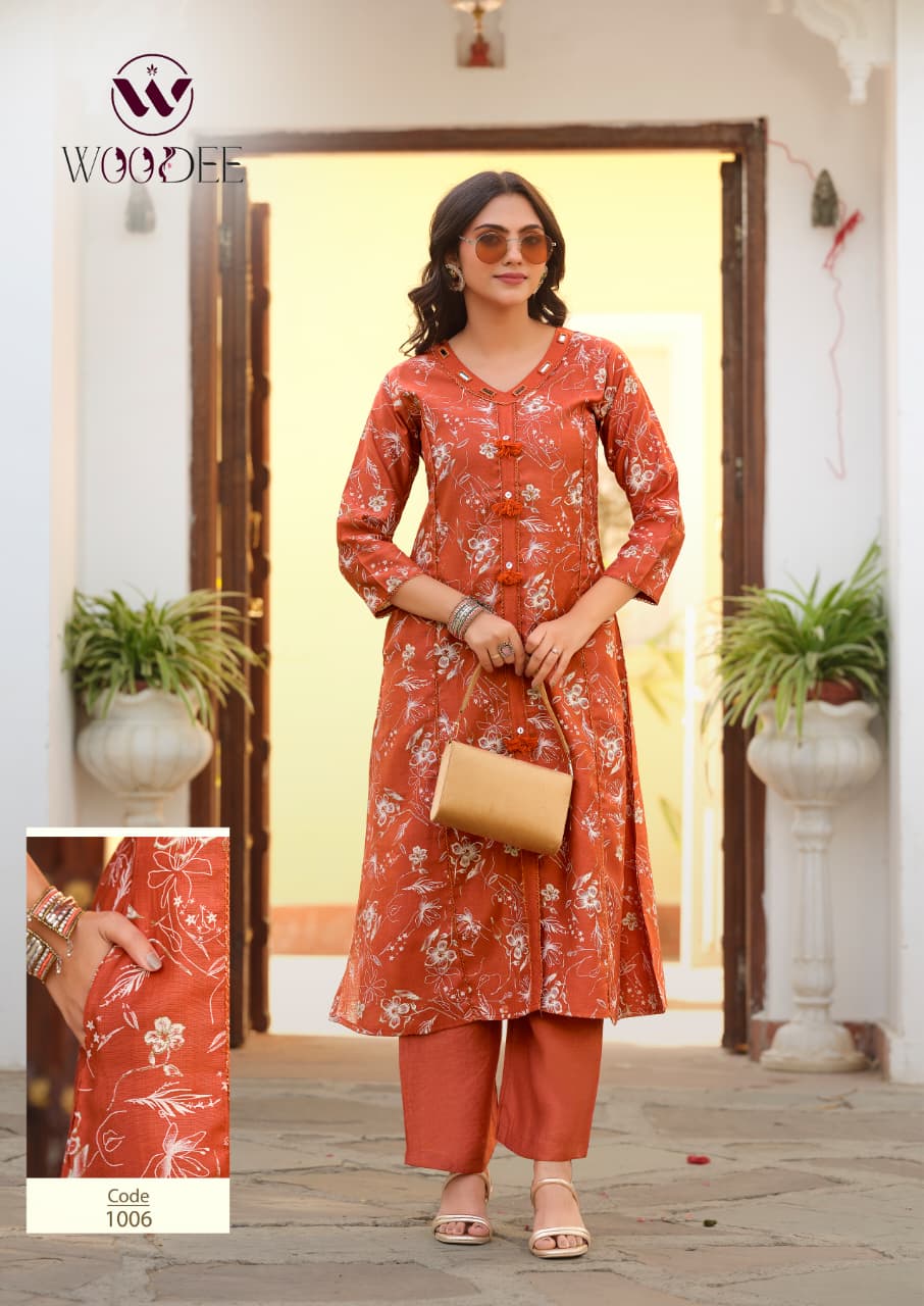 Mahika Woodee Viscose Kurti Pant Set Exporter Ahmedabad