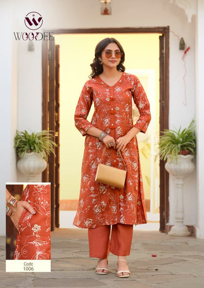 Mahika Woodee Viscose Kurti Pant Set Exporter Ahmedabad