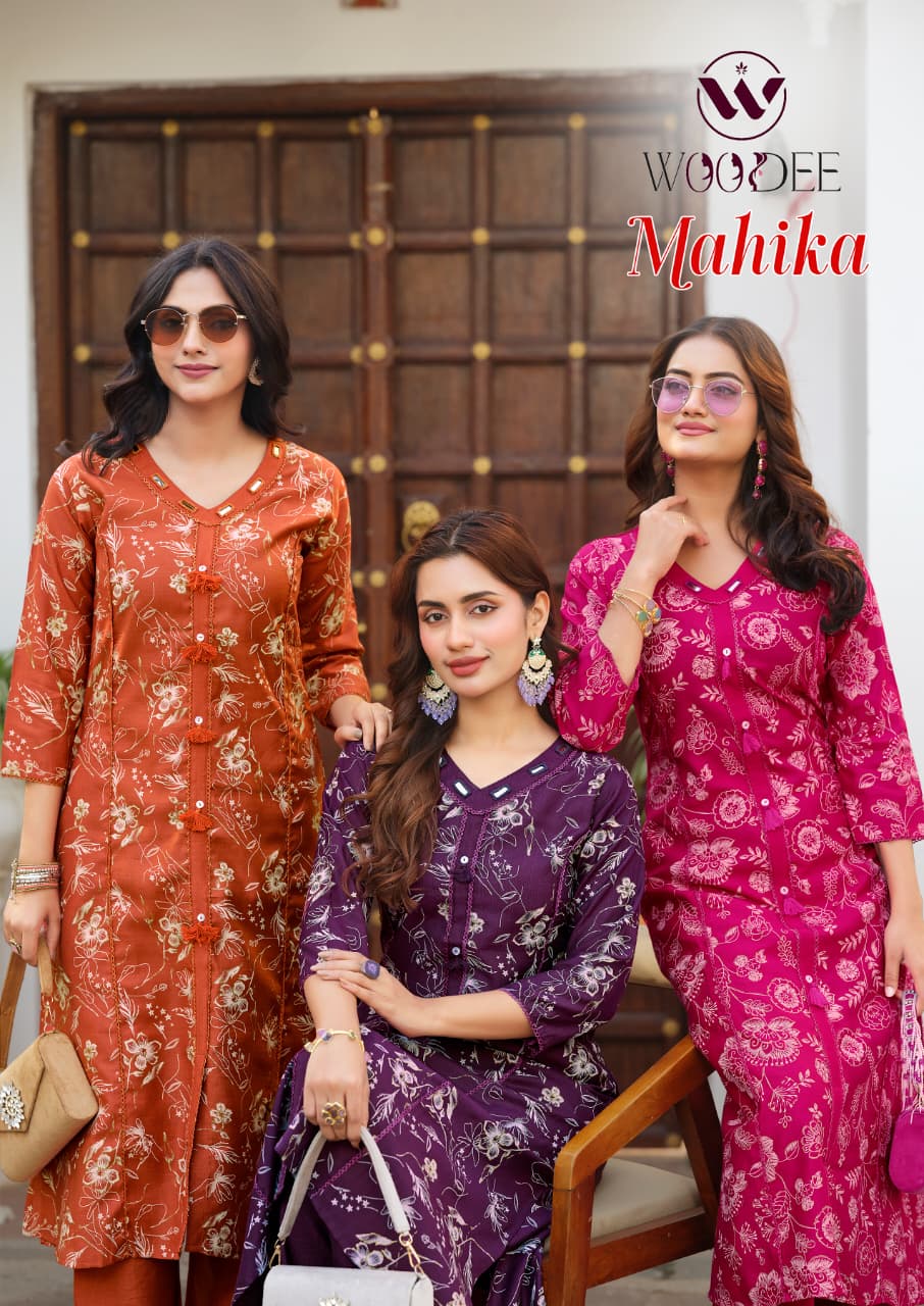 Mahika Woodee Viscose Kurti Pant Set Exporter Ahmedabad