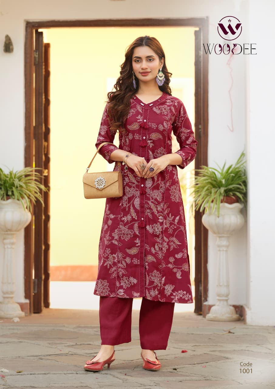 Mahika Woodee Viscose Kurti Pant Set Exporter Ahmedabad