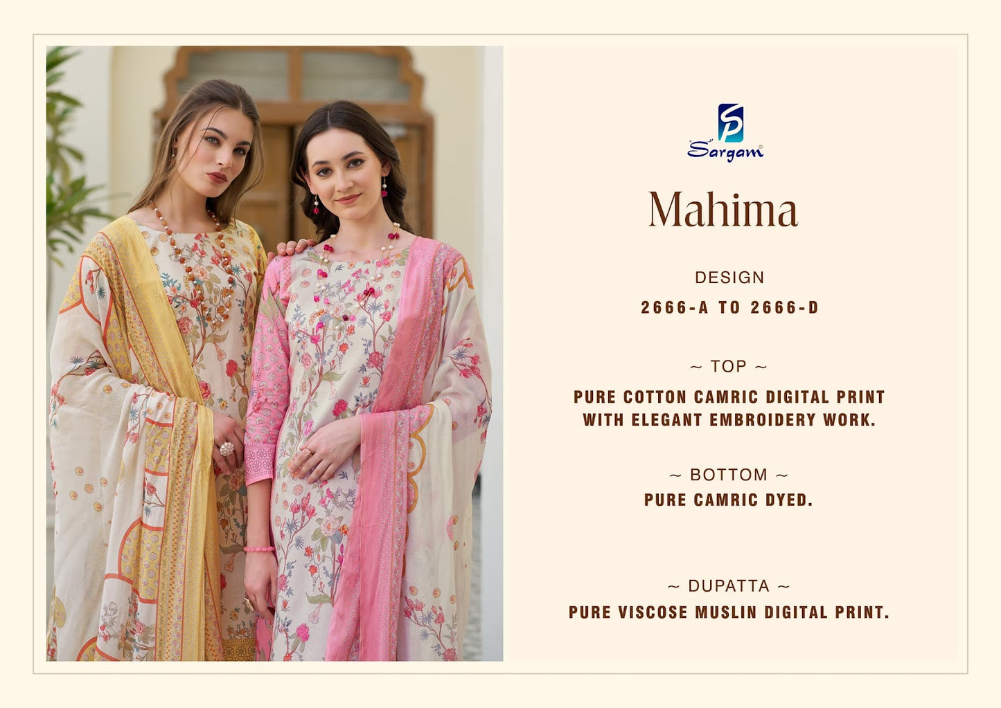 Mahima Sargam Prints Cambric Pant Style Suits Wholesale