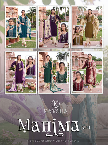 Mahima Vol 1 Kysa Silk Readymade Pant Style Suits Wholesale Rate