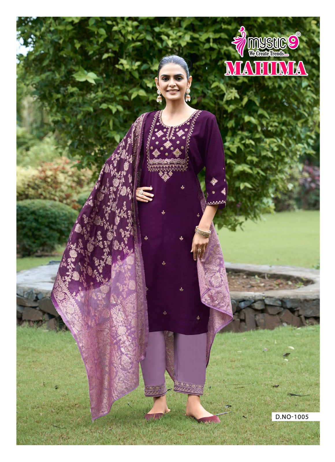 Mahima Vol 1 Mystic 9 Roman Silk Readymade Pant Style Suits Manufacturer India