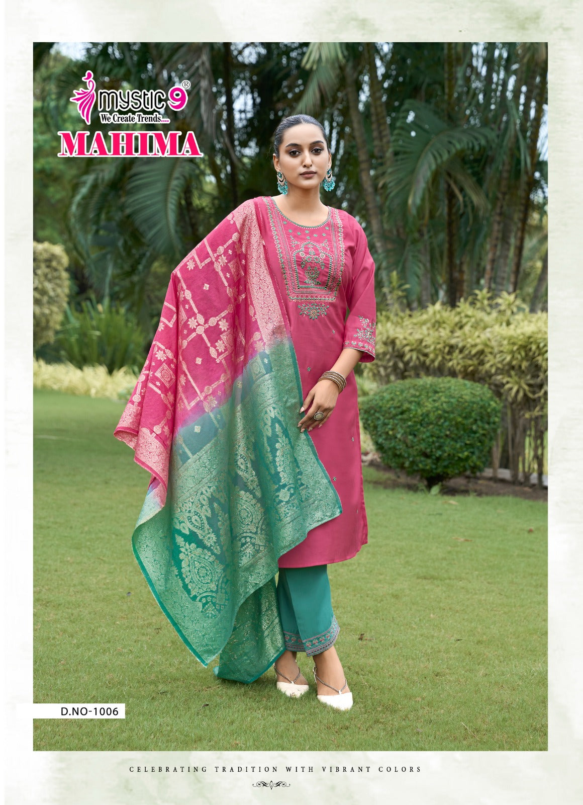 Mahima Vol 1 Mystic 9 Roman Silk Readymade Pant Style Suits Manufacturer India