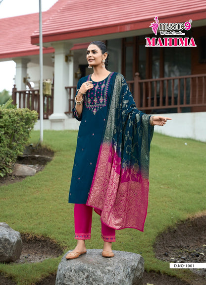 Mahima Vol 1 Mystic 9 Roman Silk Readymade Pant Style Suits Manufacturer India