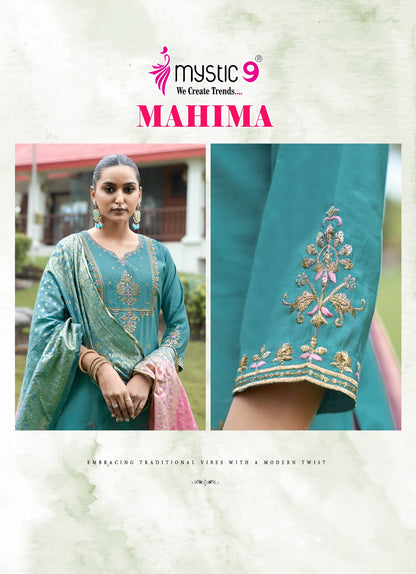 Mahima Vol 1 Mystic 9 Roman Silk Readymade Pant Style Suits Manufacturer India