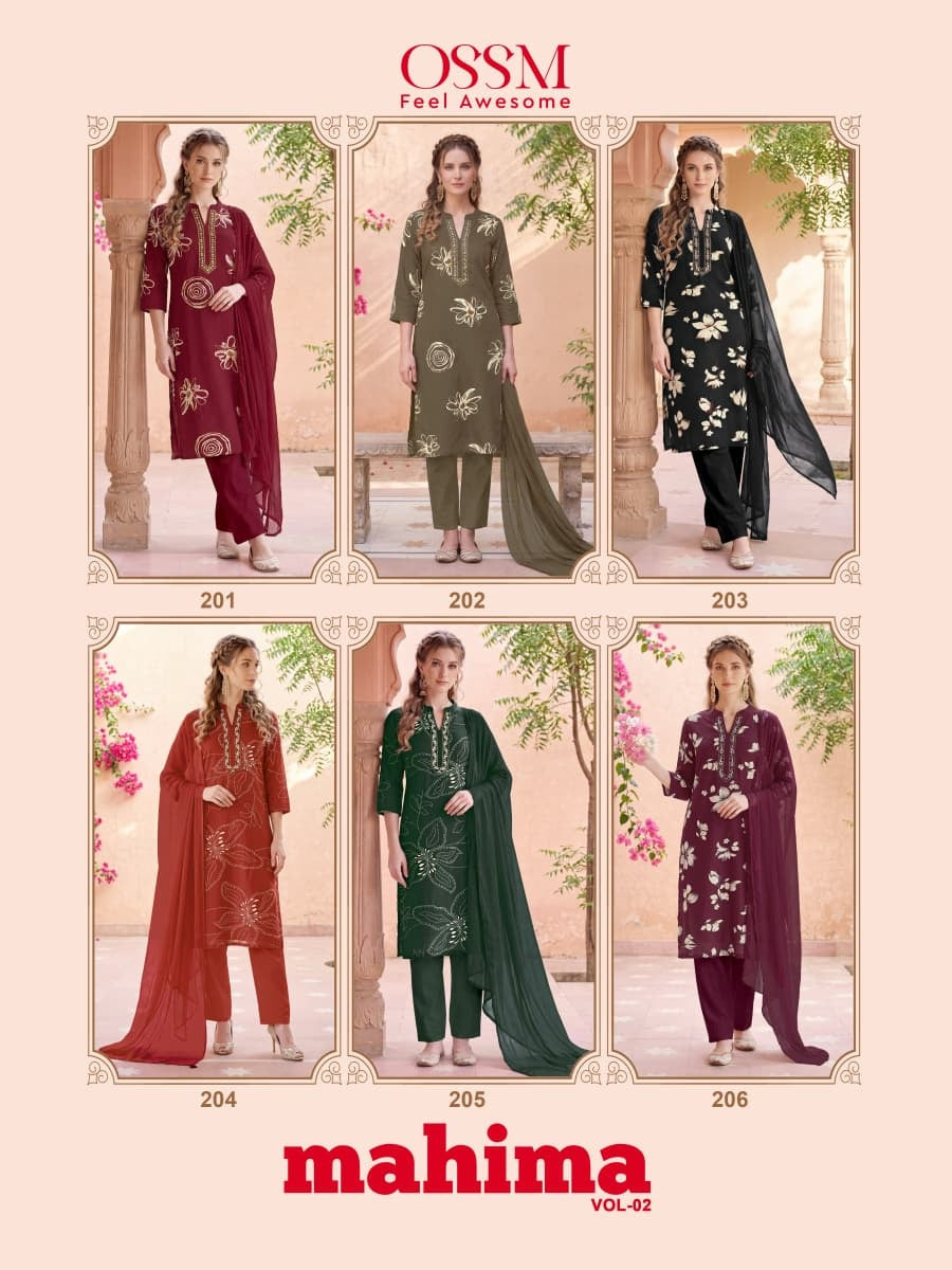 Mahima Vol 2 Ossm Rayon 22Kg Readymade Pant Style Suits Exporter