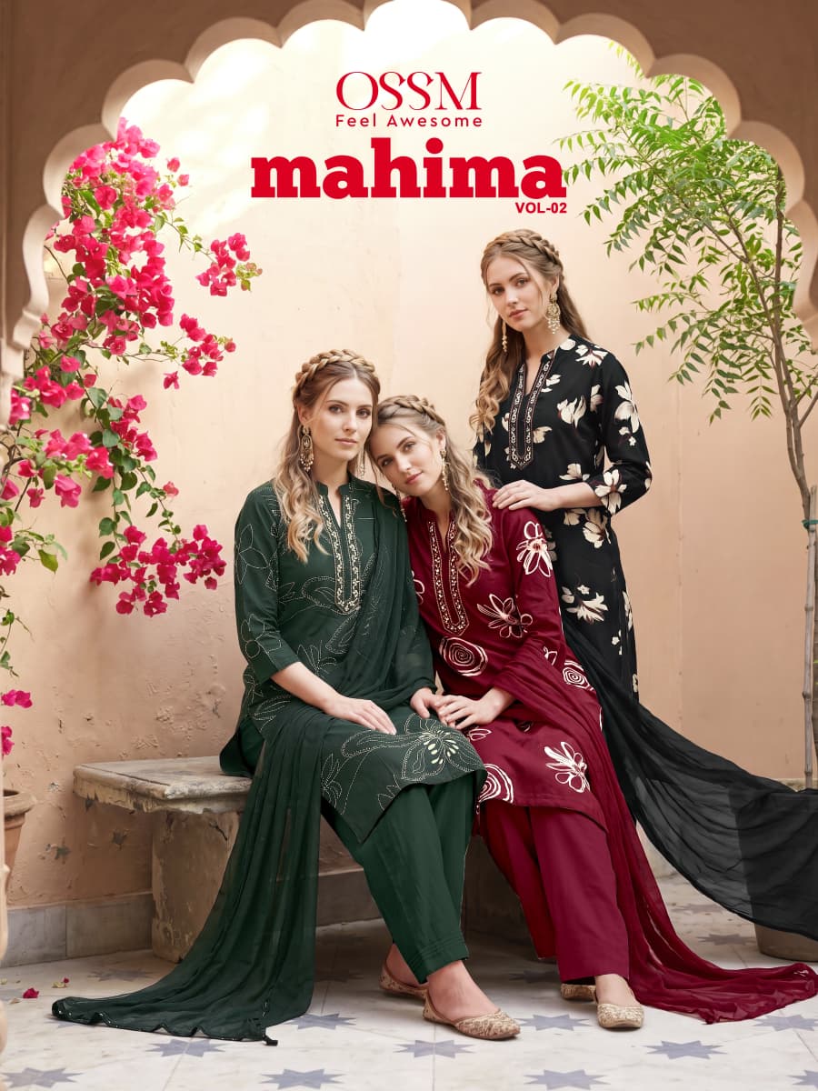 Mahima Vol 2 Ossm Rayon 22Kg Readymade Pant Style Suits Exporter