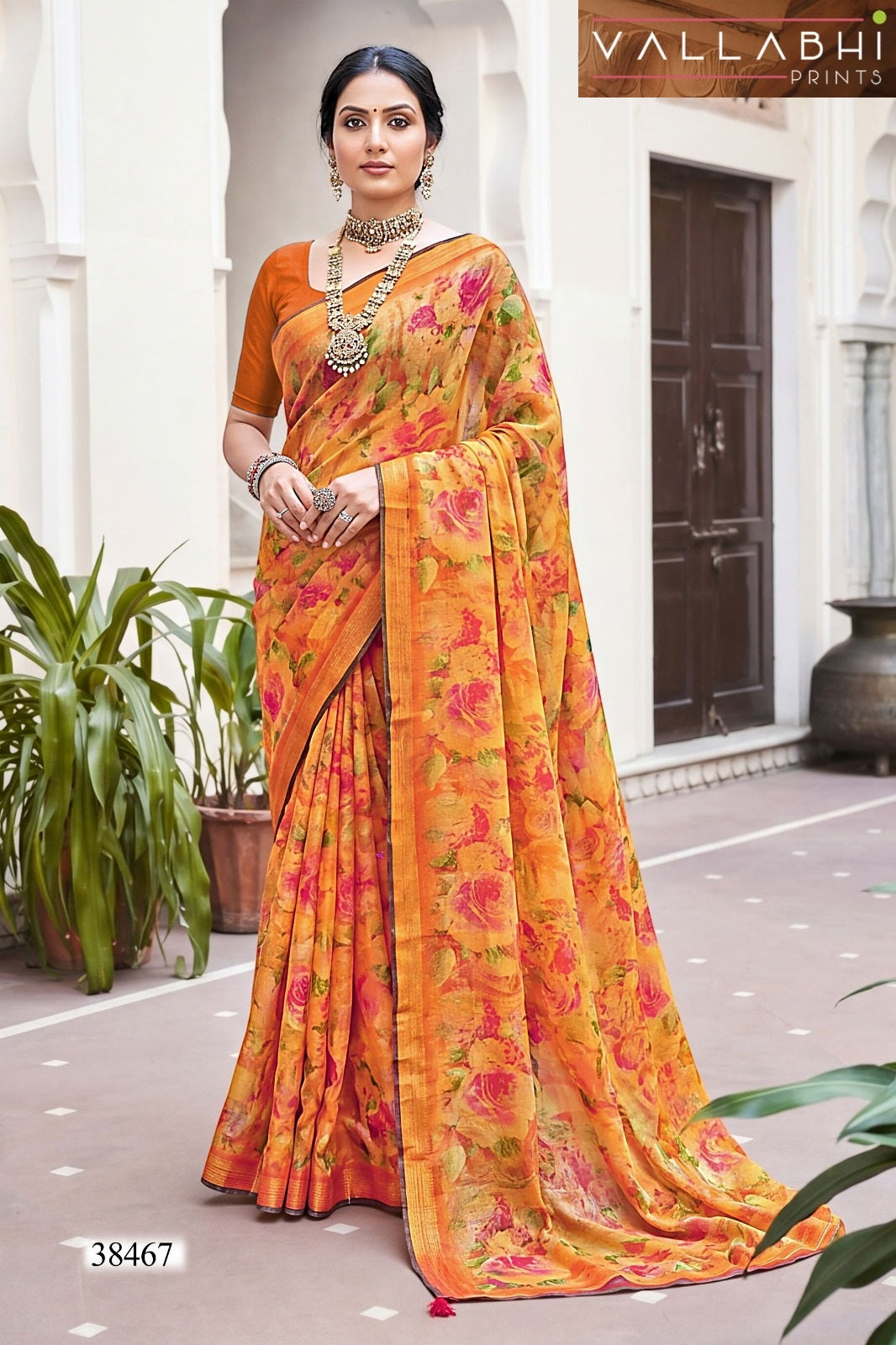 Mahisuta Vallabhi Prints Dull Moss Sarees Wholesaler Ahmedabad