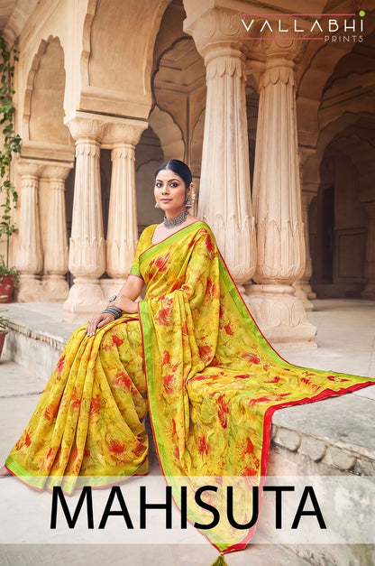 Mahisuta Vallabhi Prints Dull Moss Sarees Wholesaler Ahmedabad