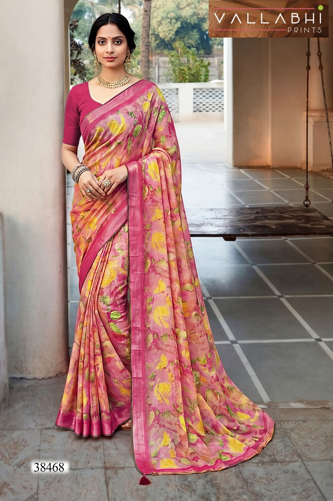 Mahisuta Vallabhi Prints Dull Moss Sarees Wholesaler Ahmedabad