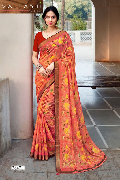 Mahisuta Vallabhi Prints Dull Moss Sarees Wholesaler Ahmedabad
