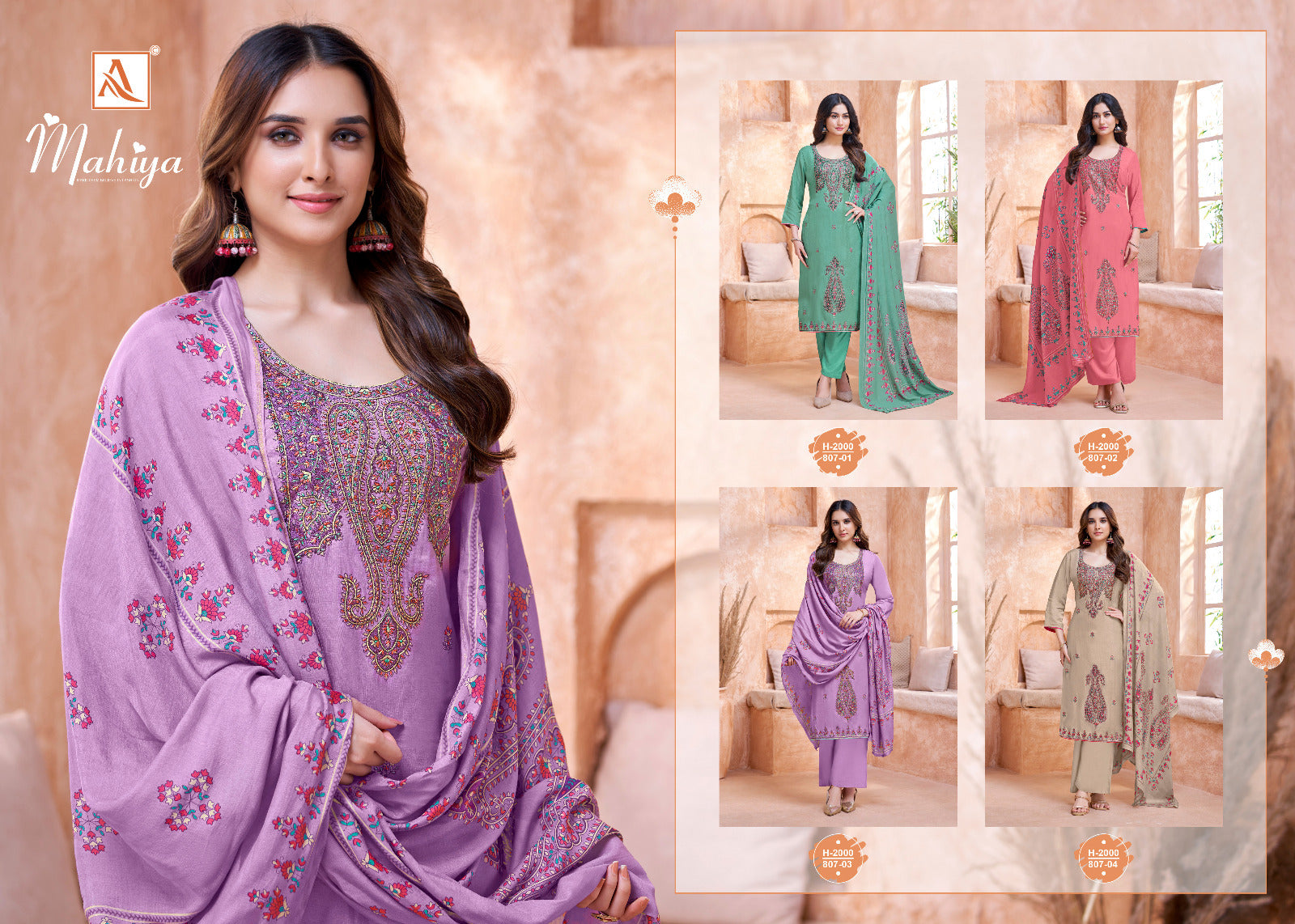 Mahiya Alok Viscose Muslin Karachi Salwar Suits Supplier