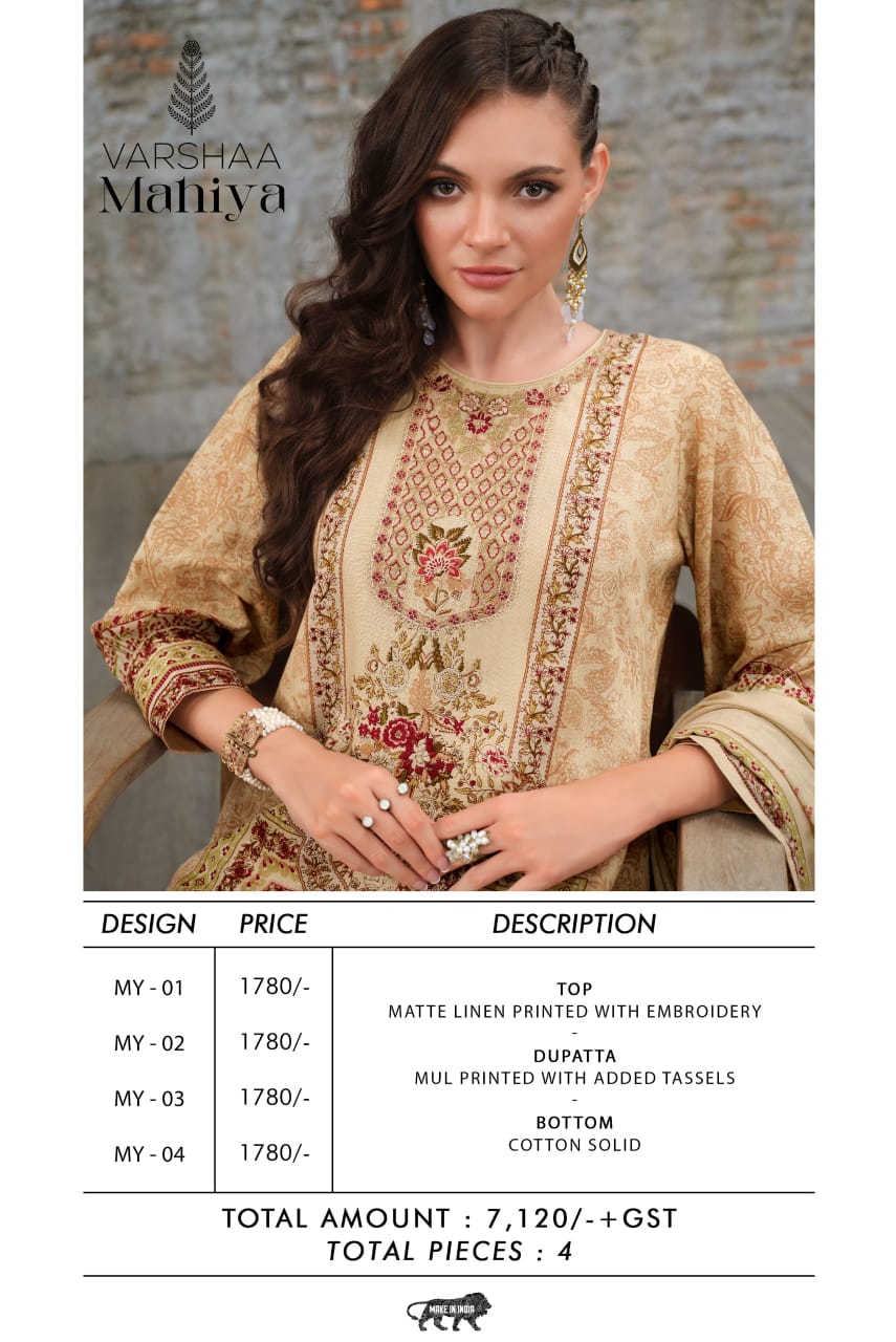 Mahiya Varshaa Linen Pant Style Suits Manufacturer