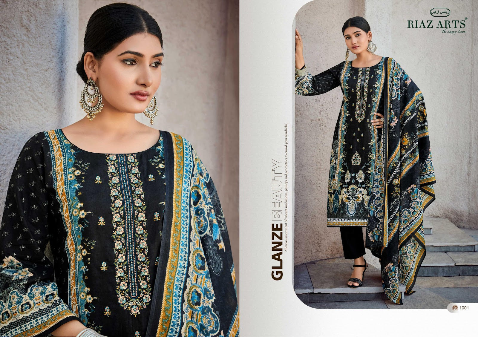 Mahjabeen Riaz Art Cambric Lawn Karachi Salwar Suits Exporter Gujarat