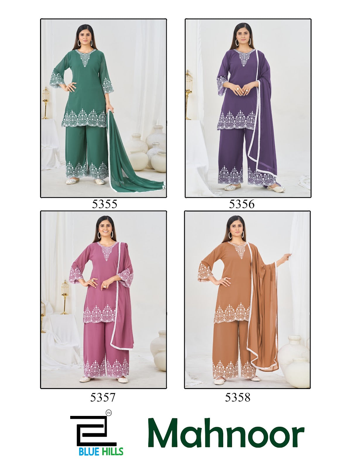 Mahnoor Blue Hills Georgette Readymade Plazzo Style Suits Exporter Gujarat