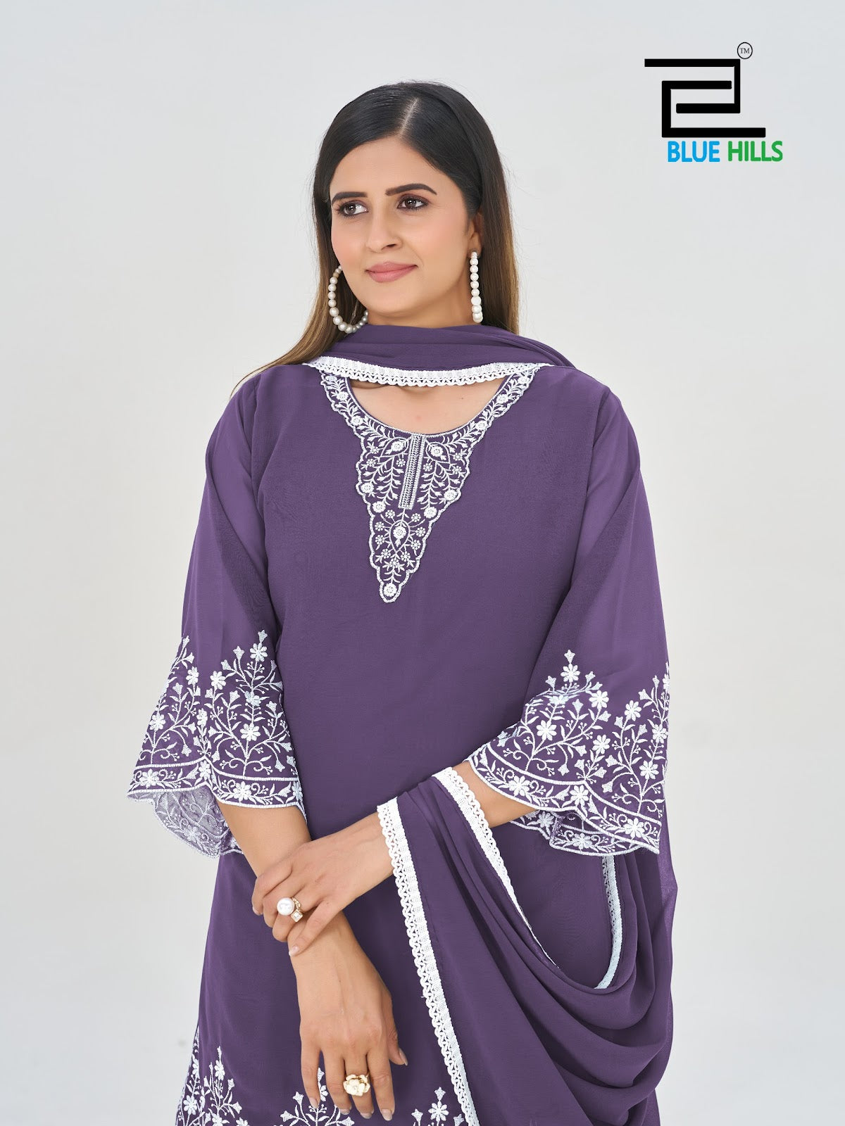 Mahnoor Blue Hills Georgette Readymade Plazzo Style Suits Exporter Gujarat
