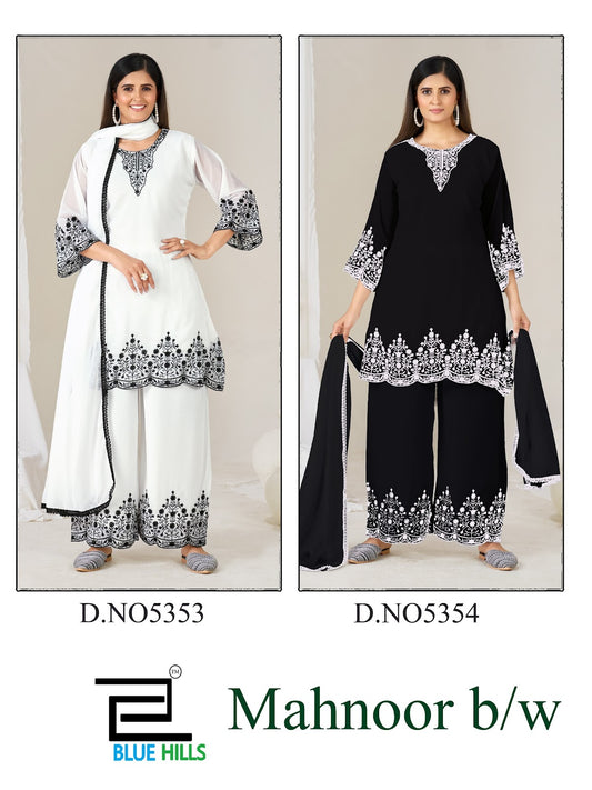 Mahnoor Bw Blue Hills Georgette Readymade Plazzo Style Suits Wholesale