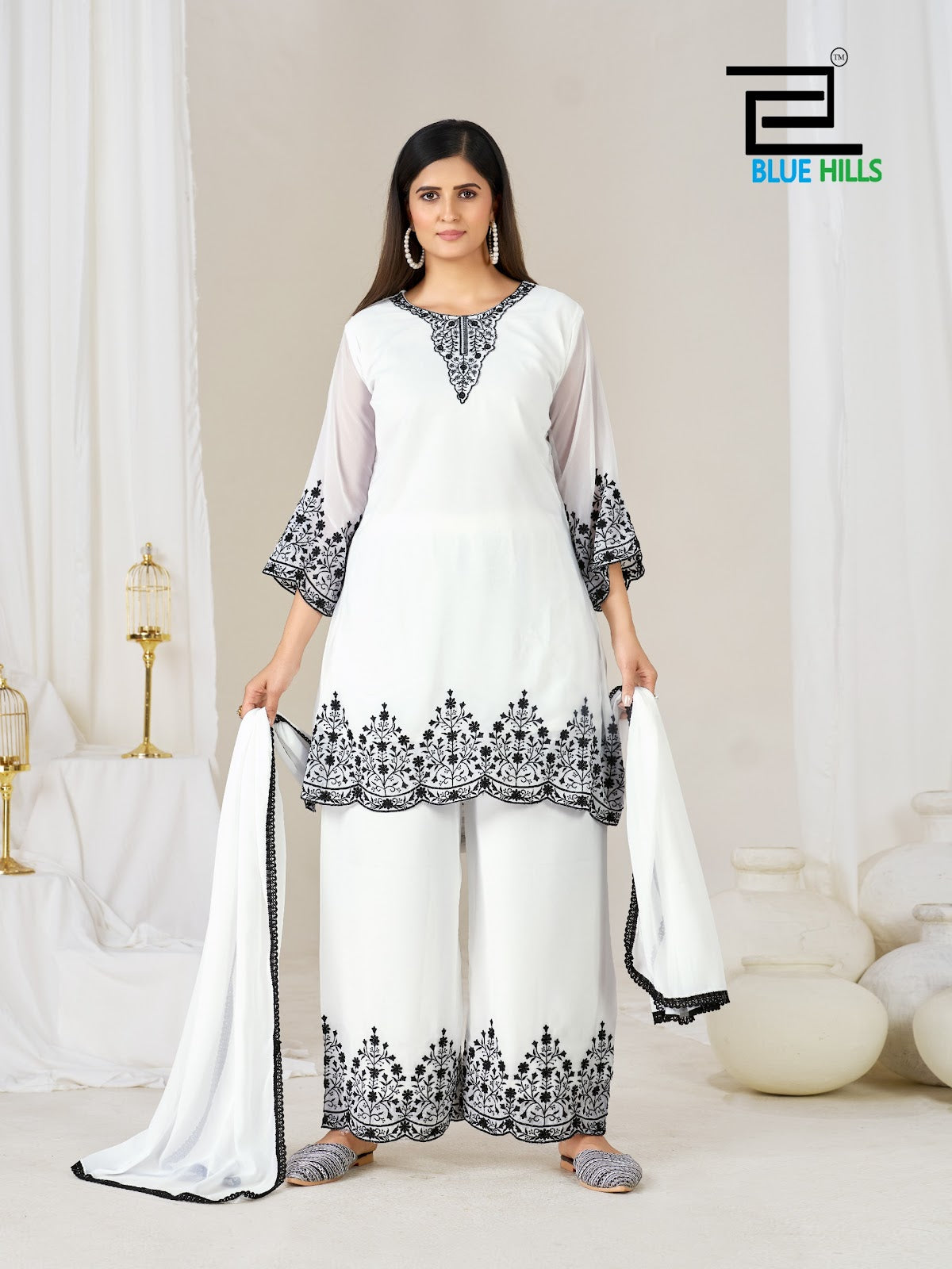 Mahnoor Bw Blue Hills Georgette Readymade Plazzo Style Suits Wholesale