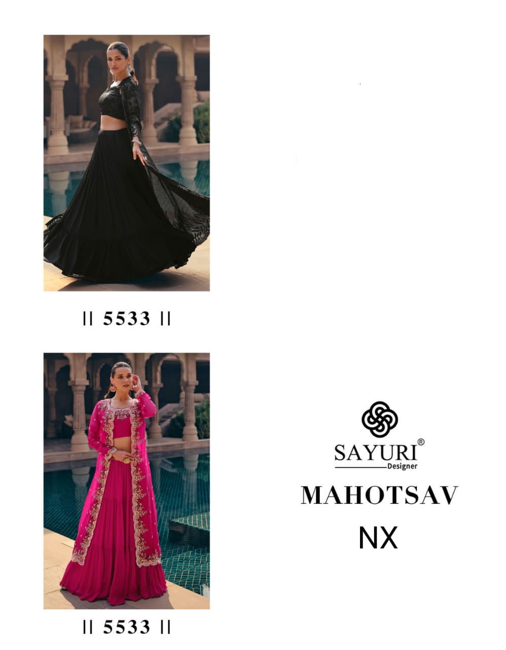 Mahotsav Nx 5533 Sayuri Georgette Crop Top Skirt Jacket Wholesale Rate