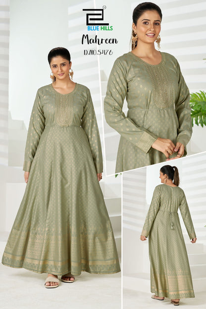 Mahreen Anarkali Blue Hills Rayon 14Kg Floor Length Kurtis Wholesale