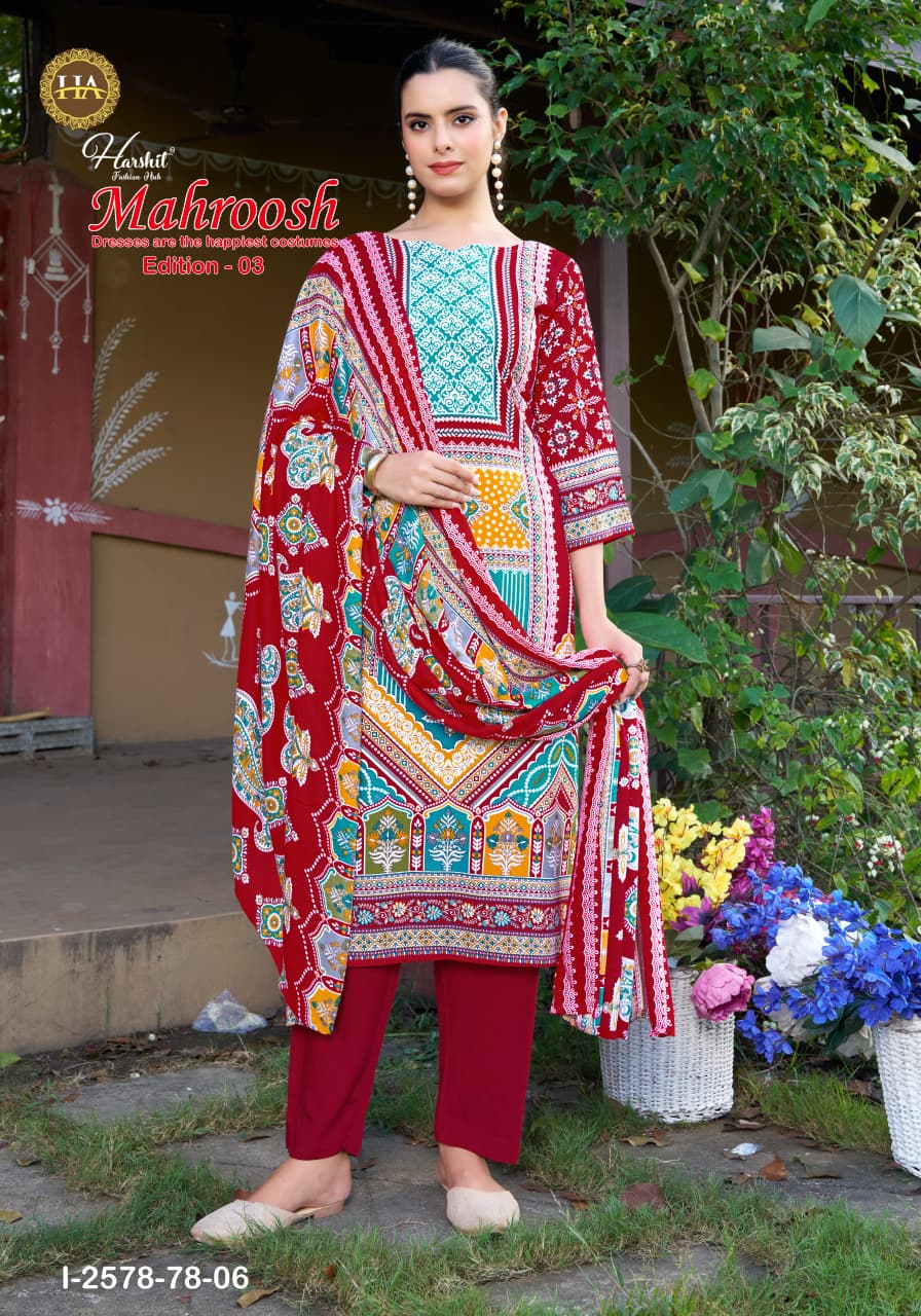 Mahroosh Edition 3 Harshit Fashion Viscose Reyon Pant Style Suits Manufacturer India