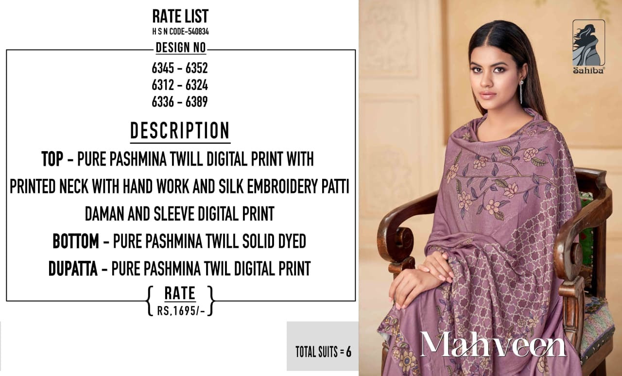 mahveen sahiba twill pashmina suits manufacturer ahmedabad