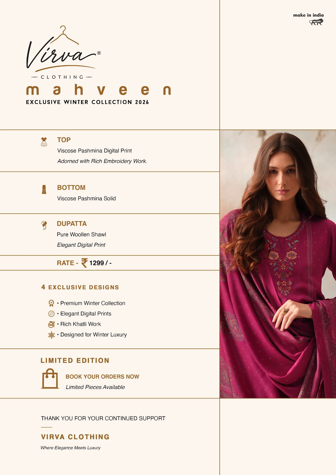Mahveen Virva Viscose Pashmina Suits Exporter Gujarat