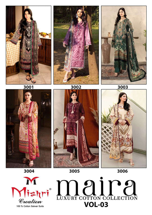Maira Vol 3 Luxury Cotton Collection Mishri Karachi Salwar Suits Wholesale Price