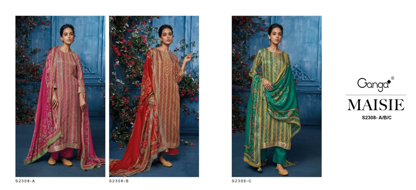 Maisie 2308 Ganga Gaji Silk Plazzo Style Suits Exporter India